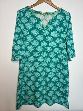 Hatley X-L Batik Shells Peplum Sleeve Dress in Turquoise.